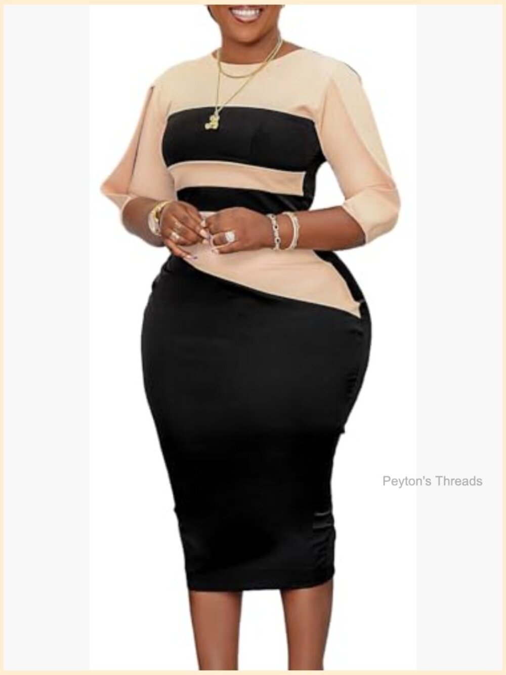 Elegant Midi Bodycon Pencil Dress for Work Church Office Teacher Business - Picture 2 of 7